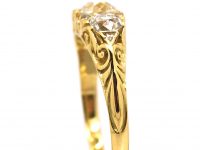 Victorian 18ct Gold, Three Stone Diamond Carved Half Hoop Ring