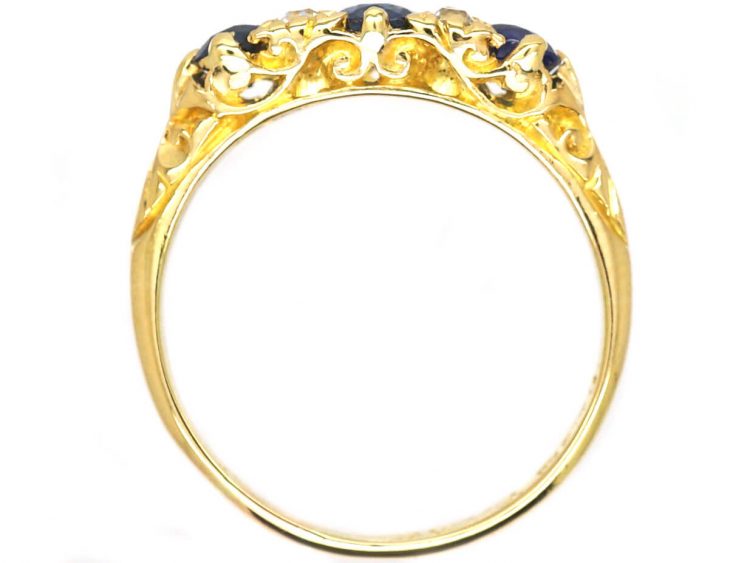 Victorian 18ct Gold, Sapphire & Diamond Three Stone Ring