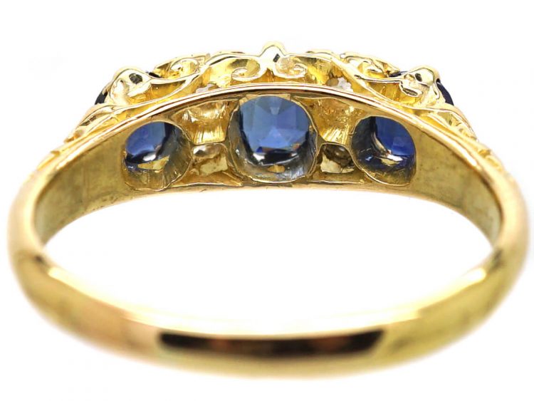 Victorian 18ct Gold, Sapphire & Diamond Three Stone Ring