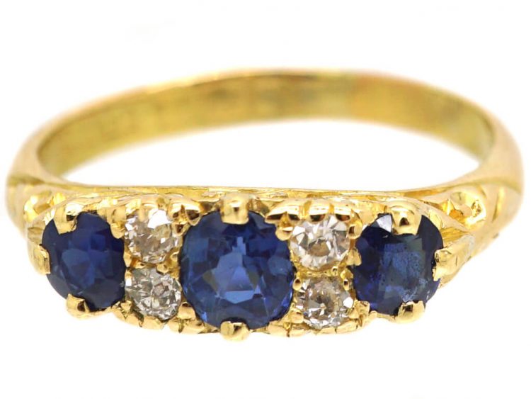Victorian 18ct Gold, Sapphire & Diamond Three Stone Ring