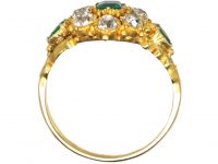 Regency 18ct Gold Emerald & Diamond Cluster Ring with Emerald Set Shoulders