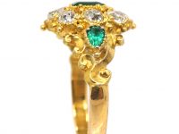 Regency 18ct Gold Emerald & Diamond Cluster Ring with Emerald Set Shoulders