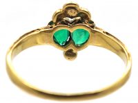 Georgian 18ct Gold Double Heart Ring set with Emeralds & Rose Diamonds