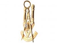 Edwardian 15ct Gold Masonic Pendant set with a Carved Moonstone Face & a Diamond