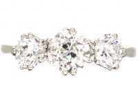 Early 20th Century Platinum, Three Stone Old European Cut Diamond Ring