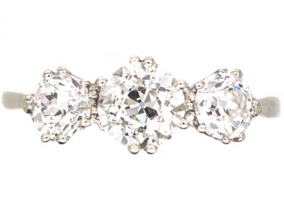 Early 20th Century Platinum, Three Stone Old European Cut Diamond Ring