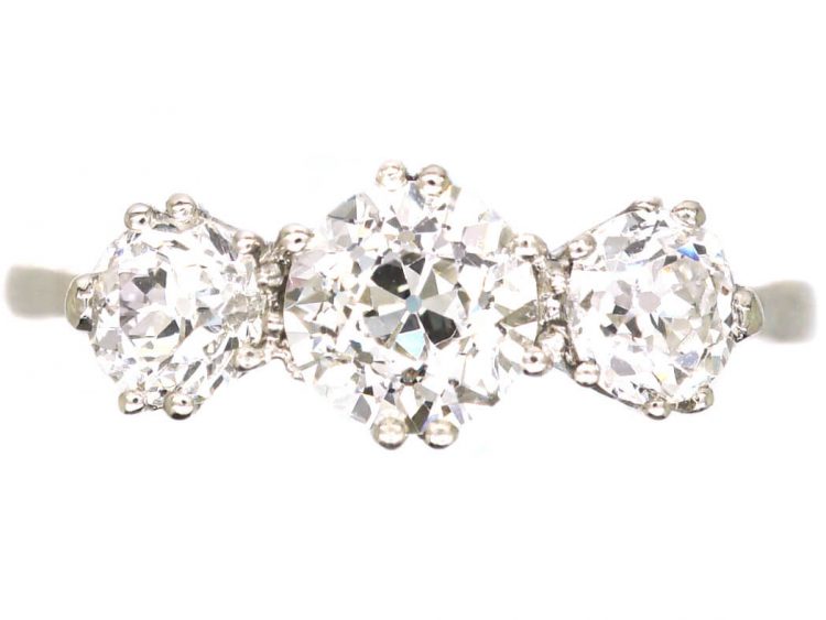 Early 20th Century Platinum, Three Stone Old European Cut Diamond Ring