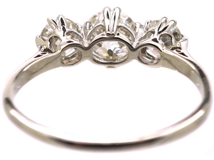 Early 20th Century Platinum, Three Stone Old European Cut Diamond Ring