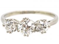Early 20th Century Platinum, Three Stone Old European Cut Diamond Ring