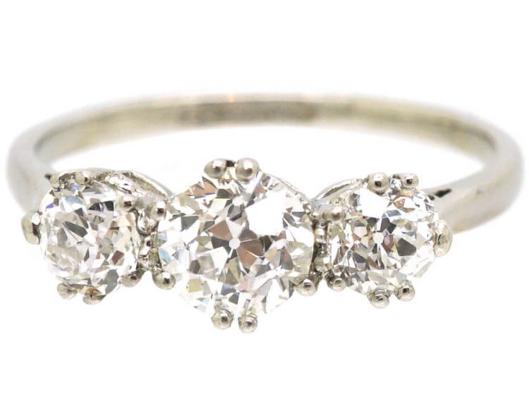 Early 20th Century Platinum, Three Stone Old European Cut Diamond Ring