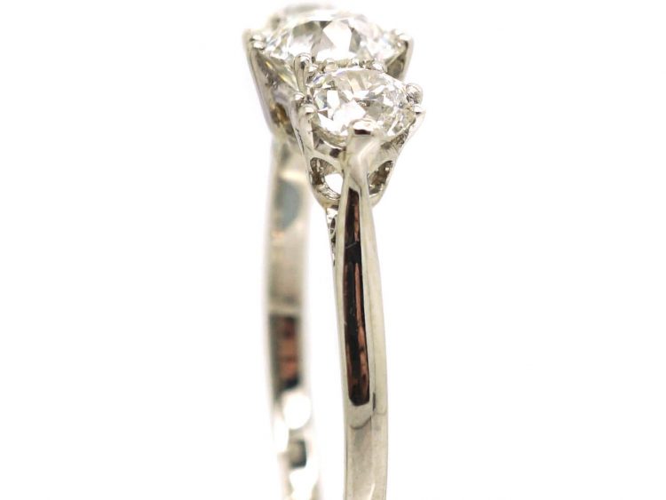 Early 20th Century Platinum, Three Stone Old European Cut Diamond Ring