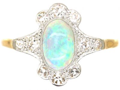 Edwardian 18ct Gold & Platinum, Opal & Diamond Ring