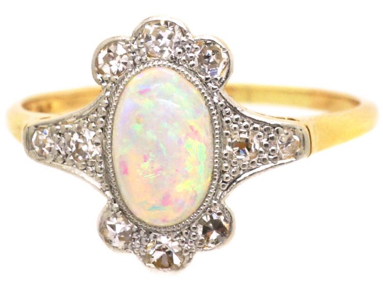 Edwardian 18ct Gold & Platinum, Opal & Diamond Ring