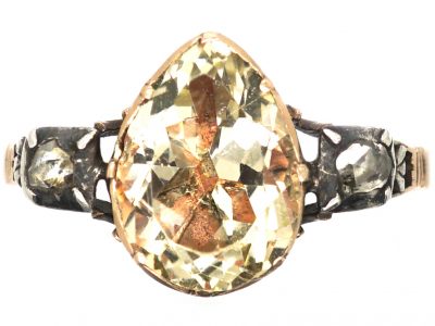 Georgian Foiled Rock Crystal Ring with Rose Diamond Shoulders