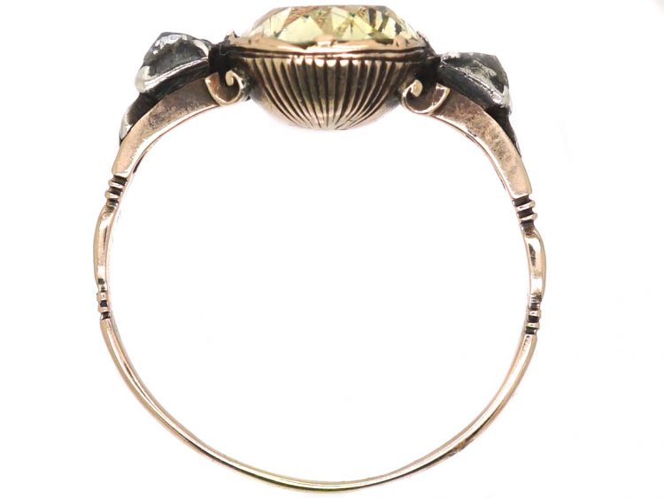 Georgian Foiled Rock Crystal Ring with Rose Diamond Shoulders