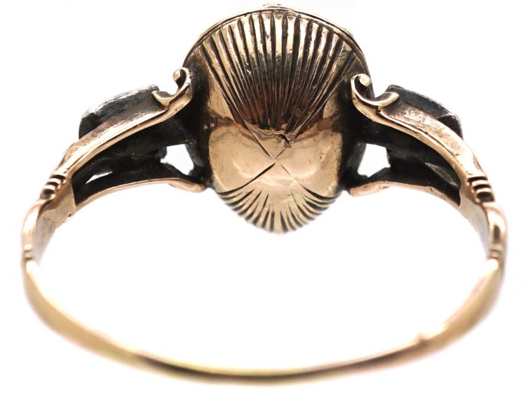 Georgian Foiled Rock Crystal Ring with Rose Diamond Shoulders