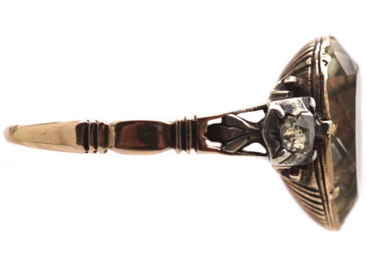 Georgian Foiled Rock Crystal Ring with Rose Diamond Shoulders