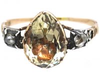 Georgian Foiled Rock Crystal Ring with Rose Diamond Shoulders