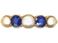 Edwardian 18ct Gold, Five Stone Sapphire & Natural Split Pearl Ring