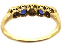 Edwardian 18ct Gold, Five Stone Sapphire & Natural Split Pearl Ring