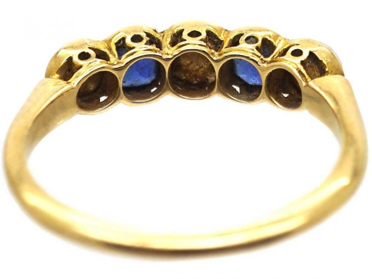 Edwardian 18ct Gold, Five Stone Sapphire & Natural Split Pearl Ring