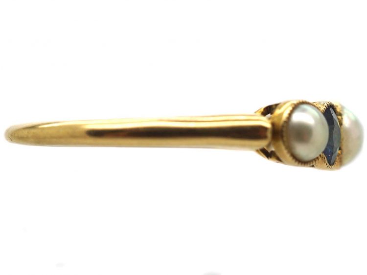 Edwardian 18ct Gold, Five Stone Sapphire & Natural Split Pearl Ring
