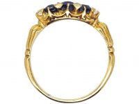 Edwardian 18ct Gold, Three Stone Sapphire Ring with Diamond Points