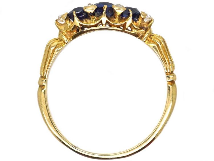 Edwardian 18ct Gold, Three Stone Sapphire Ring with Diamond Points