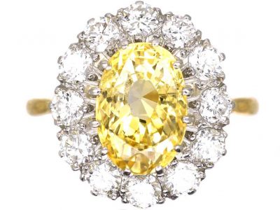Retro 18ct Gold & Platinum, Yellow Sapphire & Diamond Cluster Ring