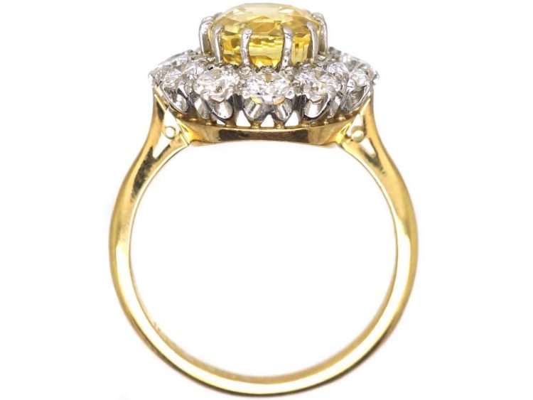 Retro 18ct Gold & Platinum, Yellow Sapphire & Diamond Cluster Ring