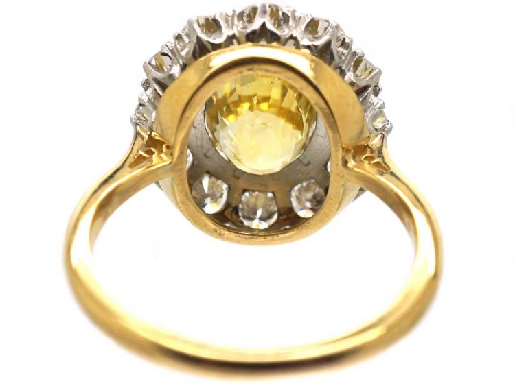 Retro 18ct Gold & Platinum, Yellow Sapphire & Diamond Cluster Ring