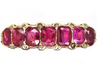 Victorian 18ct Gold Seven Stone Ruby Carved Half Hoop Ring with Diamond Points