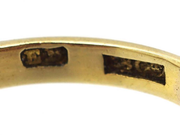 Victorian 18ct Gold Seven Stone Ruby Carved Half Hoop Ring with Diamond Points