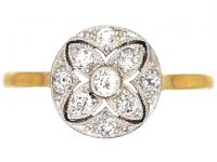 Edwardian 18ct Gold & Platinum, Pierced Cluster Flower Ring