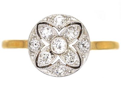 Edwardian 18ct Gold & Platinum, Pierced Cluster Flower Ring