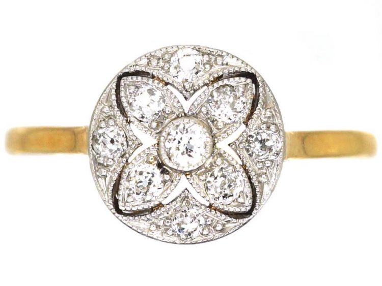 Edwardian 18ct Gold & Platinum, Pierced Cluster Flower Ring