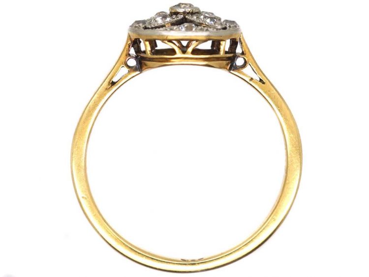 Edwardian 18ct Gold & Platinum, Pierced Cluster Flower Ring