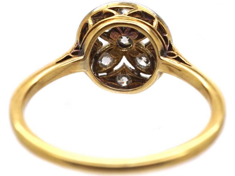 Edwardian 18ct Gold & Platinum, Pierced Cluster Flower Ring