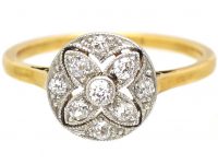 Edwardian 18ct Gold & Platinum, Pierced Cluster Flower Ring