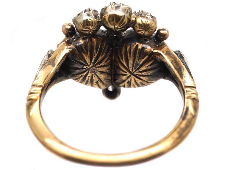 Georgian Double Heart Ring set with Garnets & Rose Diamonds