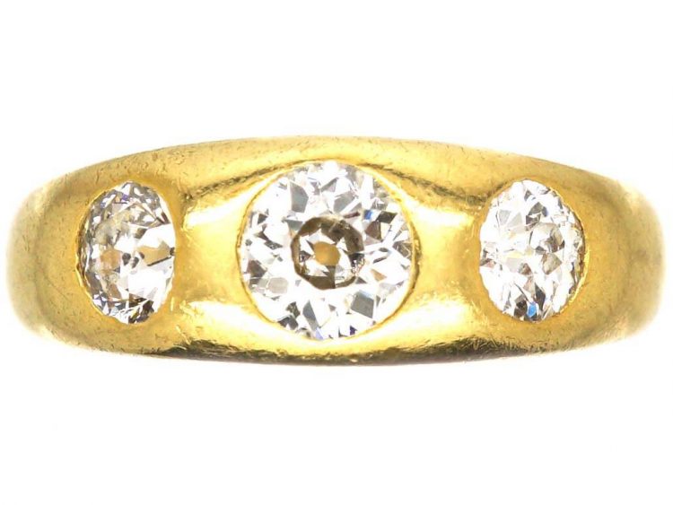 Victorian Three Stone Diamond Rub Over Set Ring