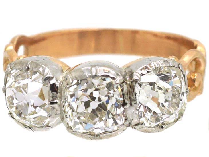 Georgian Three Stone Old Mine Cut Diamond Ring