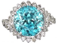 1950s 18ct White Gold Swirl Ring set with a Zircon & Diamonds