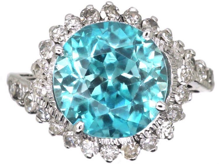 1950s 18ct White Gold Swirl Ring set with a Zircon & Diamonds