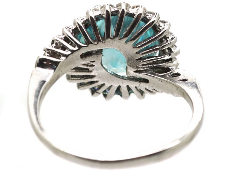 1950s 18ct White Gold Swirl Ring set with a Zircon & Diamonds