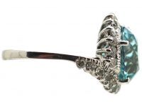 1950s 18ct White Gold Swirl Ring set with a Zircon & Diamonds