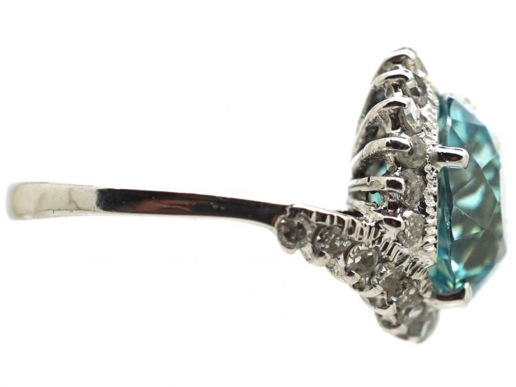 1950s 18ct White Gold Swirl Ring set with a Zircon & Diamonds