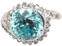 1950s 18ct White Gold Swirl Ring set with a Zircon & Diamonds
