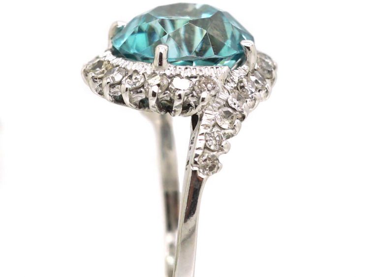 1950s 18ct White Gold Swirl Ring set with a Zircon & Diamonds