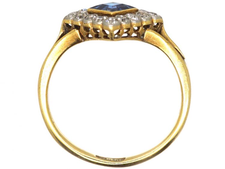 Art Deco 18ct Gold & Platinum Diamond Shaped Ring set with a Sapphire & Diamonds